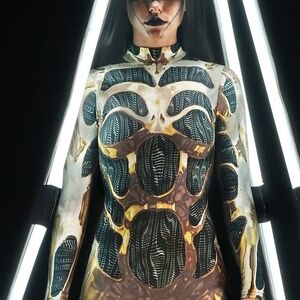 Devil Walking Golden Cyborg Catsuit Bodysuit size M